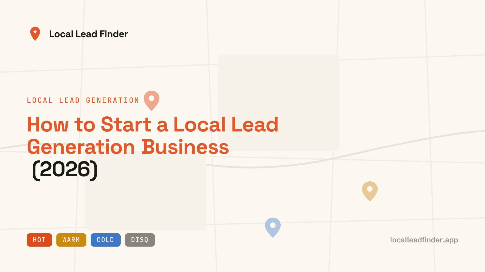 A simple flywheel diagram: source local leads, qualify them, deliver to a paying client, get paid per lead or per month — drawn over a city map background.